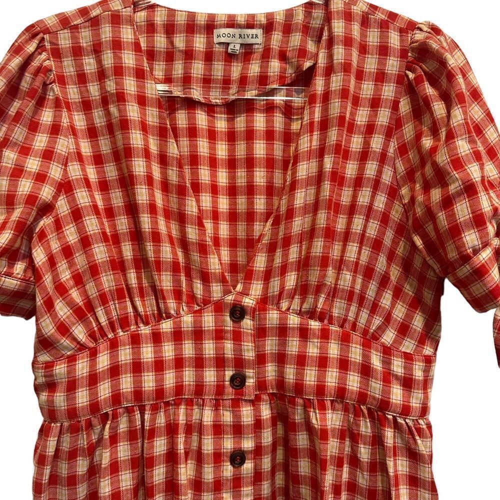 Moon River Red Gingham Midi Dress - Picture 2 of 14
